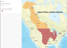 Interior Plains physiographic areas defined by the United States and Canada. Interior Plains of North America.png