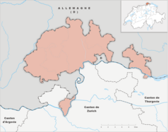 Mapa konturowa Szafuzy, po lewej znajduje się punkt z opisem „Wilchingen-Hallau”