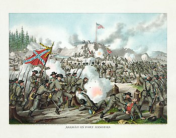 Kurz & Allison colored print shows the unsuccessful Confederate assault on Fort Sanders