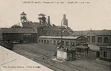 Carte postale ancienne montrant les installations de la fosse n° 1 - 1 bis - 1 ter des mines de Liévin à Liévin, sans le puits n° 1 ter.