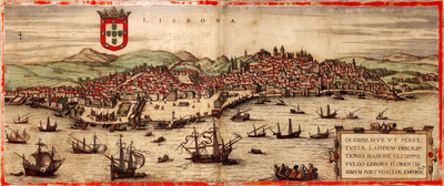 Graveng ng Lisboa noong ika-16 na siglo mula sa Civitatis Orbis Terrarum, "Mga Lungsod ng Mundo," ni Georg Braun (Cologne: 1572).