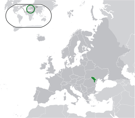 Location of Moldova in Europe (green) & its uncontrolled territory of Transnistria (light green)