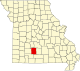 Mapa de Misuri con la ubicación del condado de Webster