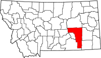 ローズバッド郡の位置を示したモンタナ州の地図