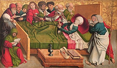 Marientod, Mitteltafel des sog. Pretschlaipfer-Triptychons, um 1480, Belvedere, Wien