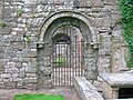 The ornate 17th century entrance to Saint Cuthbert church.