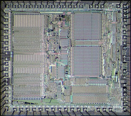 A Motorola 6800 CPU die, similar to what would have been used in the Capcom Power System Changer.