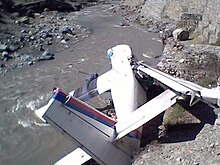 Wreckage of Nepal Airlines Flight 555 Mustang crash.jpg