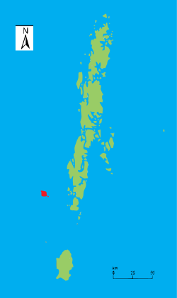 アンダマン諸島と北センチネル島の位置（赤）