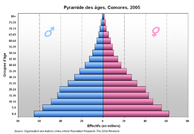 Pyramide des âges des Comores en 2005