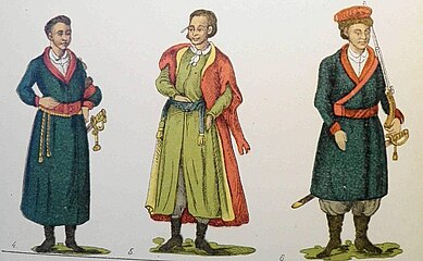 Запорожские казаки, Сотник, писарь, казак. А. И. Ригельман, 1786 год.