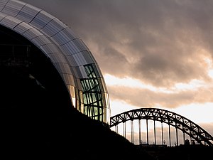 A view of the Sage Gateshead along with the ty...