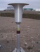 The snow gauge funnel and mount. The container fits inside the funnel.