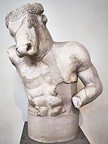 Statue of the Minotaur (Roman copy after an original by Myron) at the National Archaeological Museum of Athens on 3 April 2018.jpg