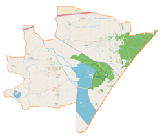 Mapa konturowa gminy Stubno, blisko centrum na lewo znajduje się punkt z opisem „Stubno”