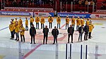 Sveriges U18-landslag världsmästare 2022 under ett besök i Avicii Arena under Beijer Hockey Games.