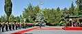 A guard of honour formed by the Armed Forces of Uzbekistan at the forecourt of the residence.