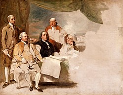 ציור של בנג'מין ווסט אשר מתאר את המשלחת האמריקנית במעמד חתימת חוזה פריז. נציגי המשלחת הבריטית סירבו להשתתף בציור וכך הציור לא הושלם מעולם.