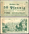 Notgeldschein von Trier: 50 Pfennig, Entwurf von Fritz Quant, RS: Kornmarkt