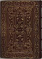 Back side of red morocco leather binding from the 18th century with gilt stamped