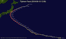 令和元年房総半島台風の進路図