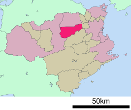 Situering van Yoshinogawa in de prefectuur Tokushima