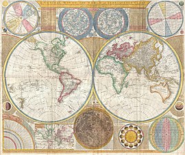 خريطة العالم رسم عالم الرياضيات البريطاني صموئيل دان، تعود لسنة 1794م