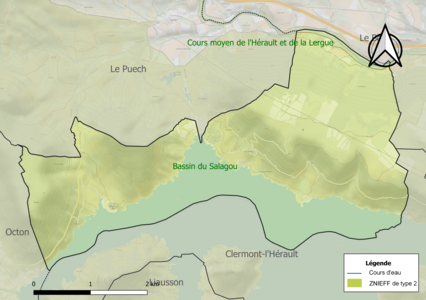 Carte des ZNIEFF de type 2 sur la commune.