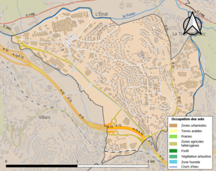 Carte en couleurs présentant l'occupation des sols.