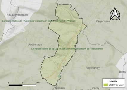 Carte de la ZNIEFF de type 2 sur la commune.