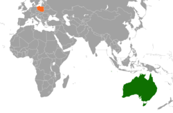 Карта с указанием местоположения Австралии и Польши