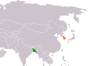 Mapa indicando localização de Bangladesh e da Coreia do Sul.