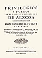 Portada clasicista de los privilegios del valle de Aézcoa (1782)