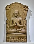 Seated Buddha; c. 475; sandstone; height: 1.6 m; Sarnath Museum[89]