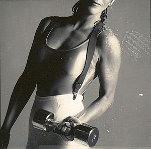 English: DeBarra Mayo in workout gear 1987. Ph...