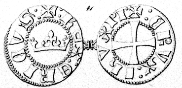 Schwarze Krone (Svartkrone) Eriks II. von 1290. Die Münze mit dem geringsten Silbergehalt von 60–80 ‰