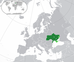Location of Ukraine (green) Occupied territories prior to the 2022 Russian invasion (light green)