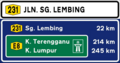 Federal Road distance sign with road name and route to expressway