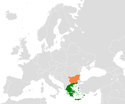 Карта с указанием местоположения Греции и Болгарии