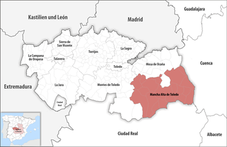 Die Lage der Comarca Mancha Alta de Toledo in der Provinz Toledo