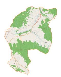 Mapa konturowa gminy Lubień, po lewej znajduje się punkt z opisem „Krzeczów”