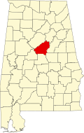 Map of Alabama highlighting Shelby County