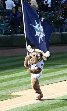 The Mariner Moose, team mascot since 1990 MarinerMooseFlag.jpg