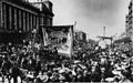 Melbourne eight-hour day march circa 1900, outside Parliament House in Spring Street