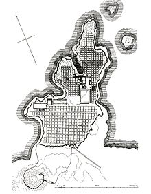 The grid plan of Miletus in the Classical period Miletos stadsplan 400.jpg