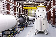 Crew Dragon C204 in the LC-39A Horizontal Integration Facility in December 2018 preparing for the launch of DM-1 NASA Crew Demo-1 (31433487787).jpg