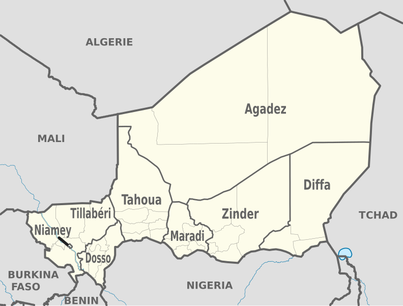 Imachen:Niger, administrative divisions - fr - monochrome.svg