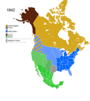 Map showing Non-Native American Nations Control over N America c. 1842