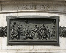 Haut-relief en bronze représentant des députés dans une assemblée.