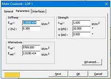 Input parameters given for the Mohr–Coulomb soil model
